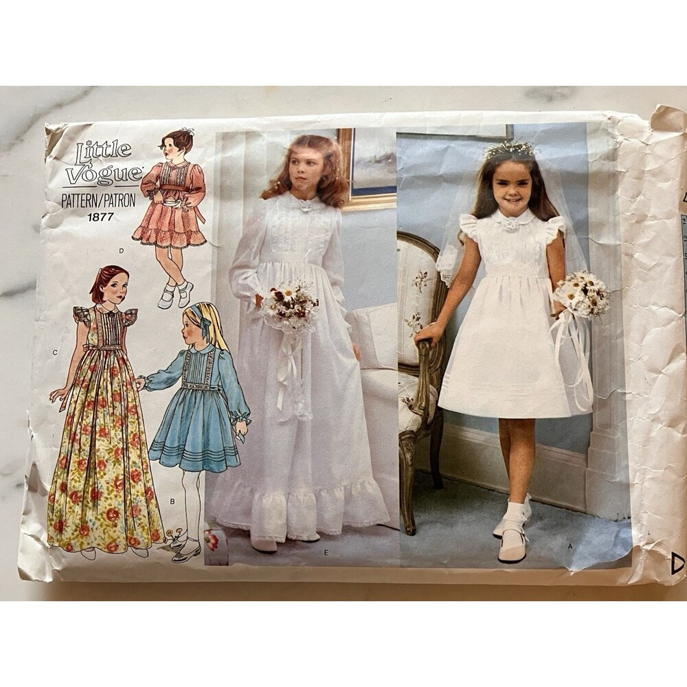 Vintage Little Vogue Girls' Dress‎ & Veil Pattern #1877 Size 8 CUT Vintage